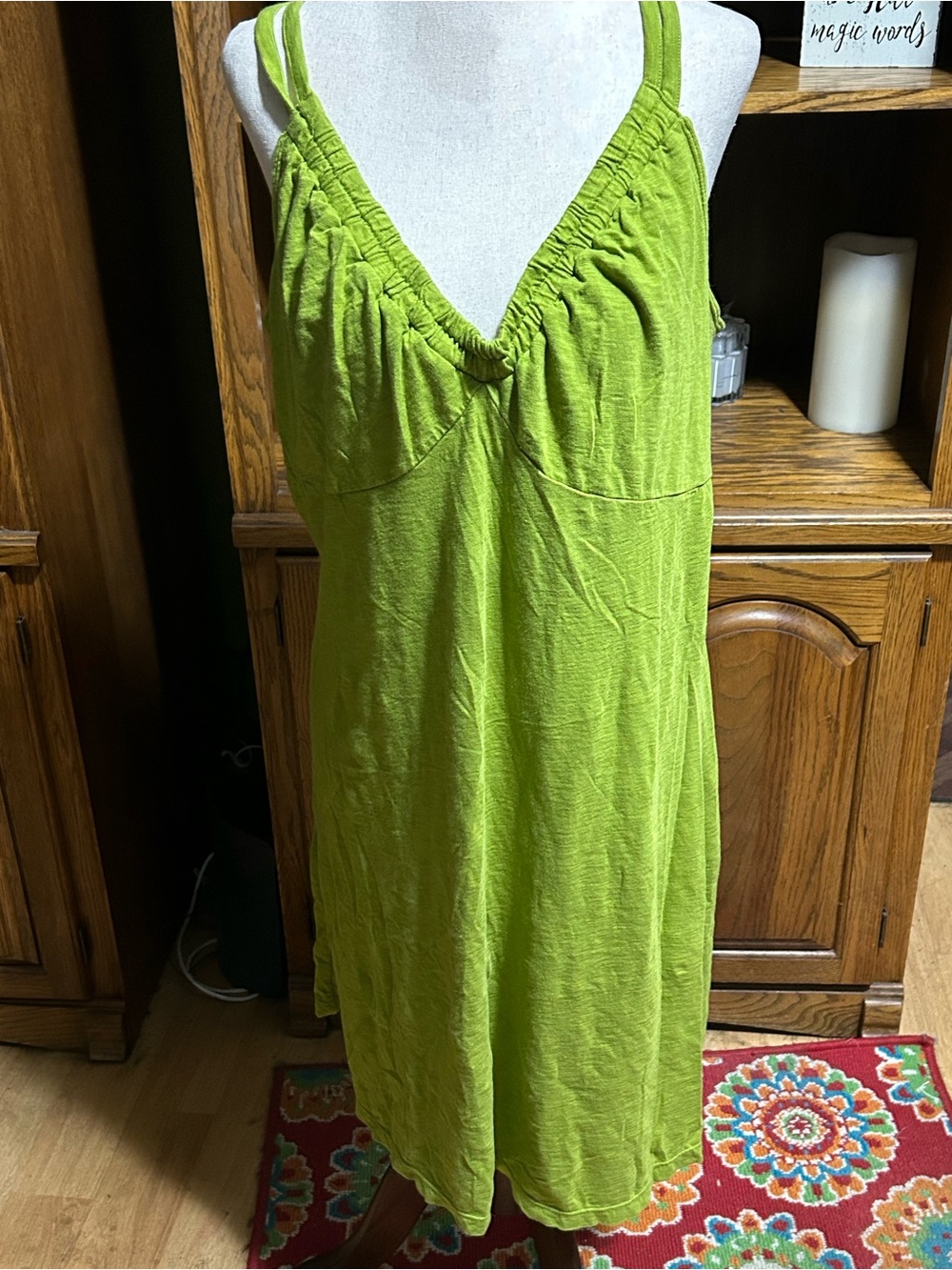 Athleta Lime Green V-Neck Slip Dress With Built-In Bra Size XL